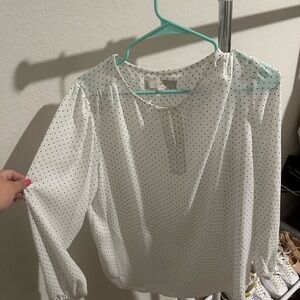 Loft White Polka Dot Blouse